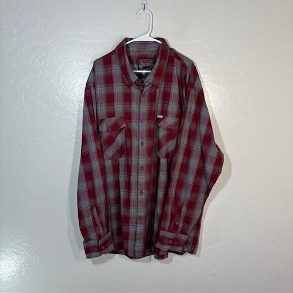 Dixxon Flannel Company Shirt Mens 4XL Red Gray Plaid Syrah Button Up Long Sleeve - Picture 1 of 7
